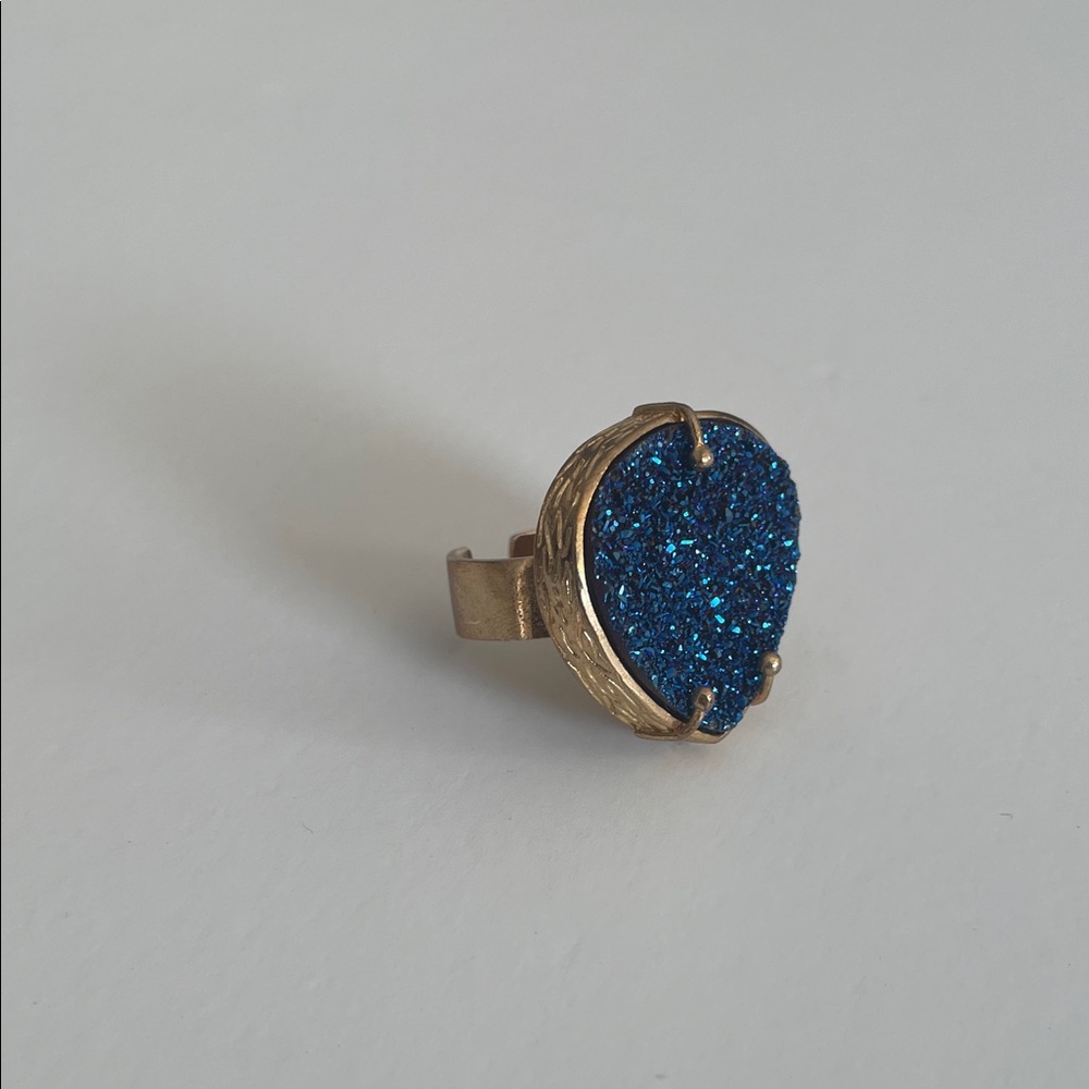 Gold-tone and Blue Druzy Style Ring